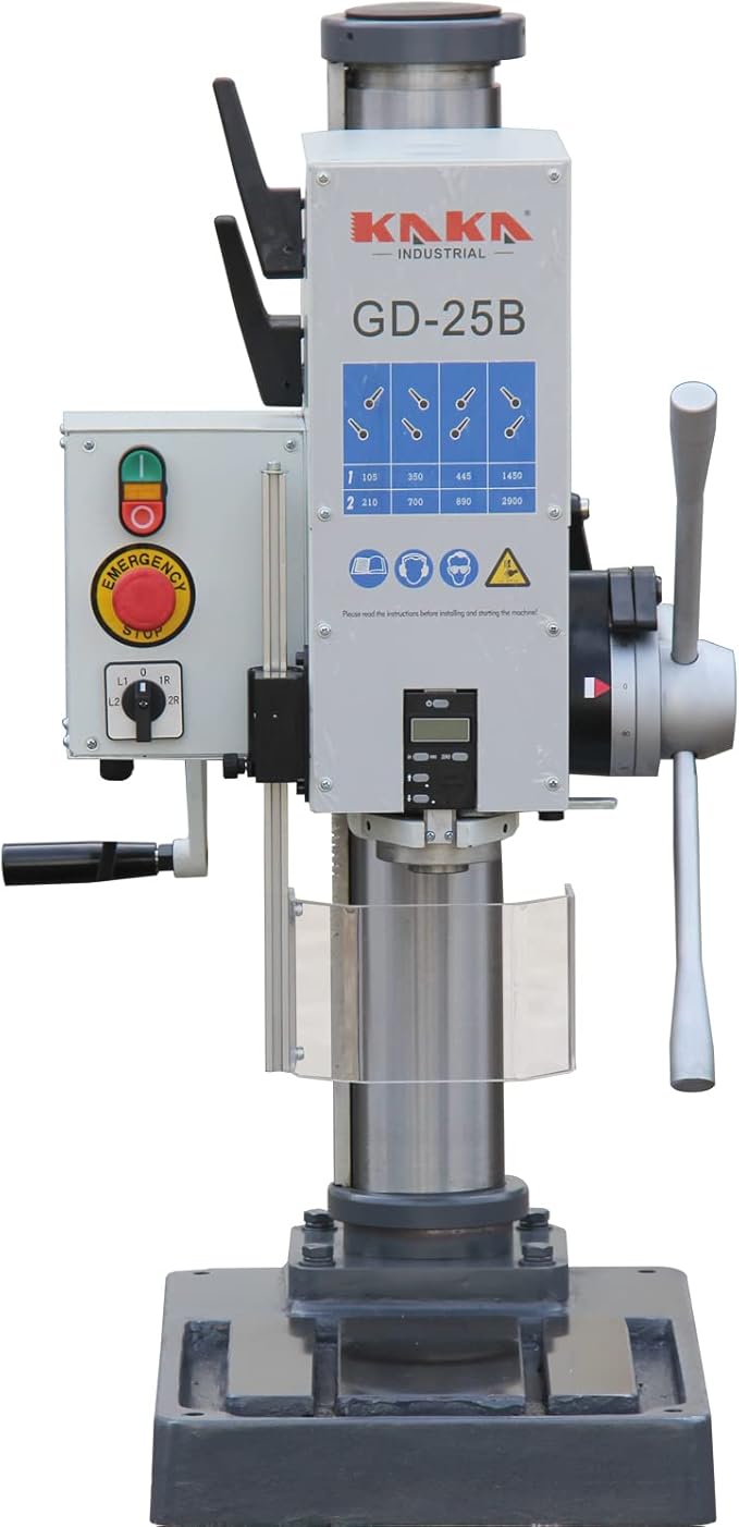 KAKA INDUSTRIAL Variable Speed Bench Drill Press,GD-25B 0.9kW 220V 3-Phase, 8-Speed (130-3200 RPM), Cast Iron Benchtop, 25mm Max Drilling, MT3 Taper