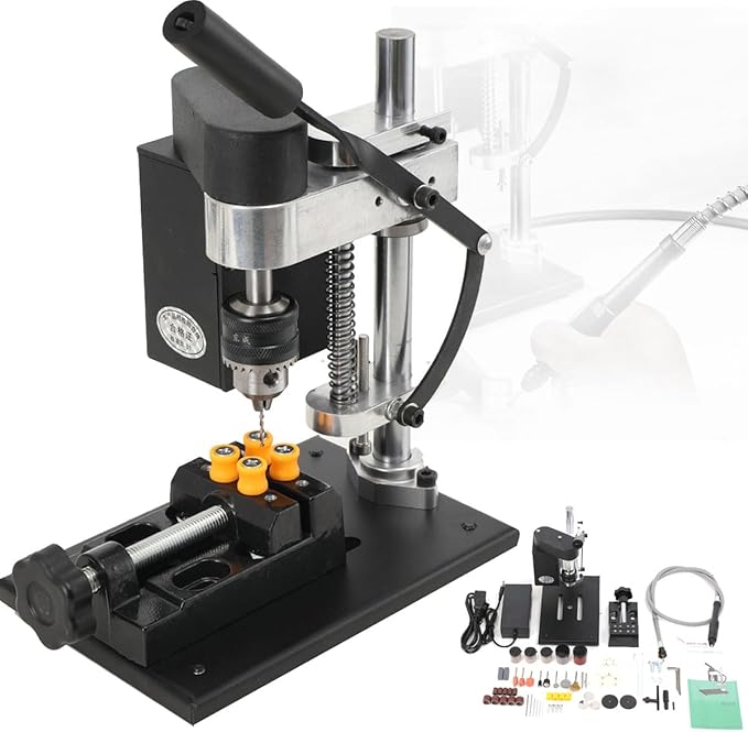 Benchtop Drill Press, Mini Drill Press, Portable Electric Drilling Machine Adjustable 7-Speed, CNC 775 Motor B10 Chuck 0.6-6mm Metal Wooden DIY Jewelry Making Crafts Tool