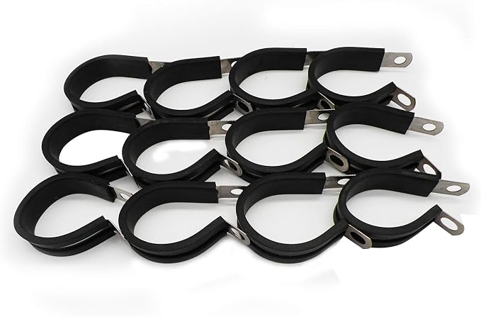 1.25" Cable Clamp Stainless Steel Rubber Cushioned Insulated Metal Clamp, Tube Holder for Tube, Pipe or Wire Cord Installation (12 Pack)