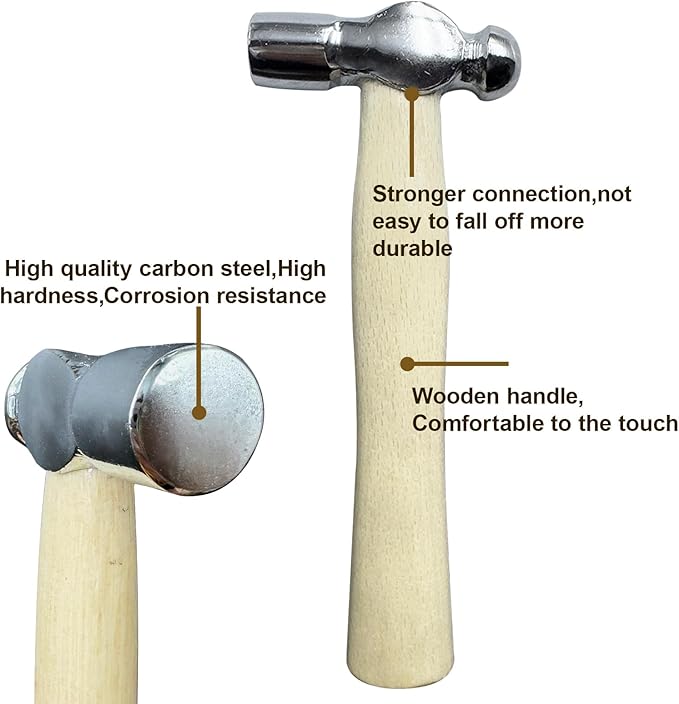 Mini Ball Peen Hammer Anti-Slip Wooden Short Handle, 5 OZ Household Small Hammer for DIY, Woodworking, Repair, Camping, Escape Tool