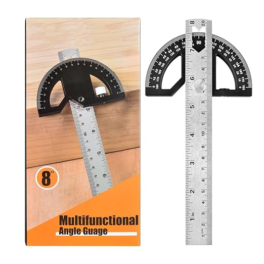 Protractor Angle Finder Carpenter Square Adjustable Aluminum Protractor Square and Angle Gauge for Carpenters & Woodworking Hobbyists with 0-180 Degrees Measuring Tool (8inch)