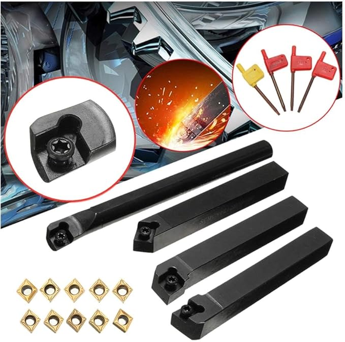 14Pcs Indexable Lathe Turning Tool 1/2"12mm,4PCS Metal Lathe Tools Holder S12M-SCLCR09,SCMCN1212H09,SCLCL1212H09,SCLCR1212H09 With 10pcs CCMT09T304 Carbide Inserts