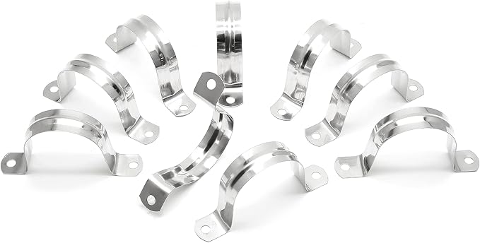10Pcs 2-3/8 Inch Stainless Steel Conduit Clamps, Two Hole Strap U Bracket Rigid Pipe Strap Metal U Clamp Conduit Strap Tension Clips U-tube Clamp Heavy Duty