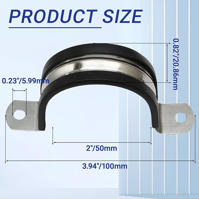 10PCS Reinforced Rigid Pipe Strap Clamp 2 Inch Conduit Clamp with Rubber Straps, Pipe Brackets for Mounting 2 Hole U Clamps Brackets Strap Hanger Tube Tension Clips Heavy Duty