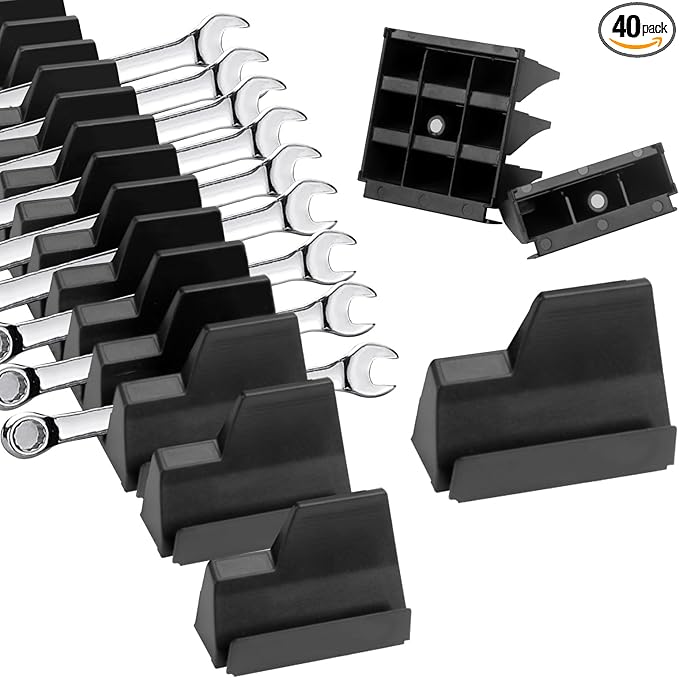 40PCS Magnetic Modular Wrench Organizers for Tool Drawers, Adjustable Wrench Storage Holder with Label for Tool Box and Drawer Organization