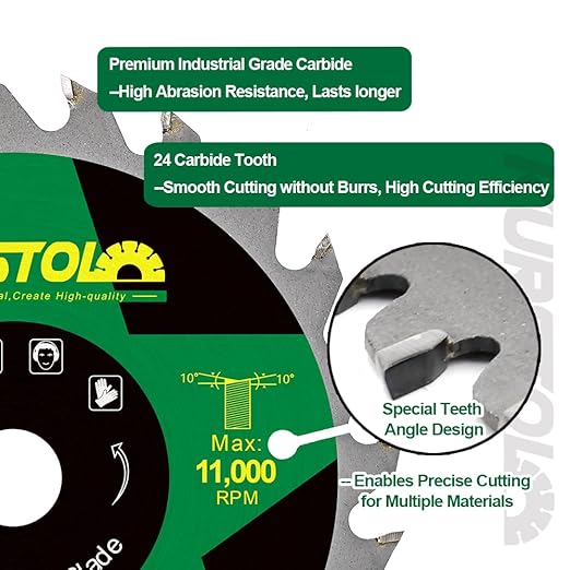 Circular Saw Blade 5-1/2 Inch - 24T ABT Wood Cutting Saw Blade with 5/8” Arbor for Wood, Plastic, Plywood, Particle Boards, Multilayer Boards(2 Pack)