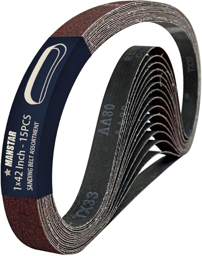 15 Pcs 1 x 42 Inch Assorted Aluminum Oxide Sanding Belt, 80/120/150/240/400 Grit
