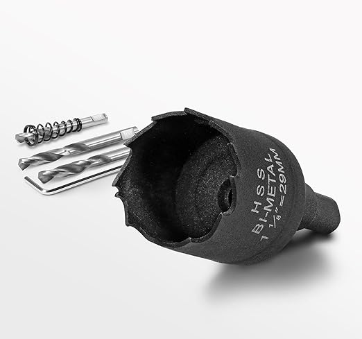 1-1/8 Inch Hole Saw with 9.1mm Triangle Shank Arbor, JTemgle Bi-Metal Hole Saw Heavy Duty Hole Cutting Tool for Cornhole Boards, Recessed Lights, Wood, Plastic, Drywall & Soft Metal