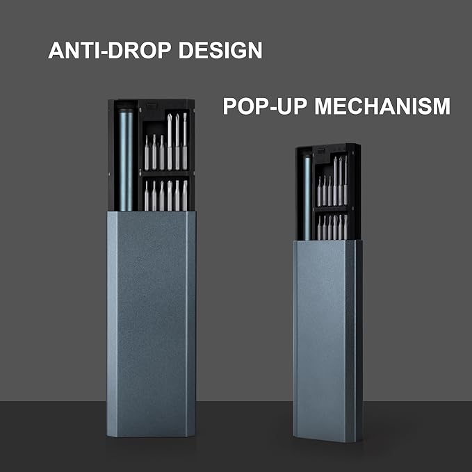 Mini Electric Screwdriver Set, 0.2N.m Precision Torque Screwdriver Rechargeable with 350mAh Lithium-ion Battery, 24pcs Precision S2 Steel Bits, Pocket Aluminum Alloy Storage Case Package