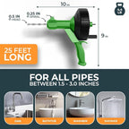 drain snake [25 FT] - Auto Feed - Ideal plumbing snake for sink and drain unblocking - Solid drain auger for real DYIs! (25 FT - 1/4 inch)