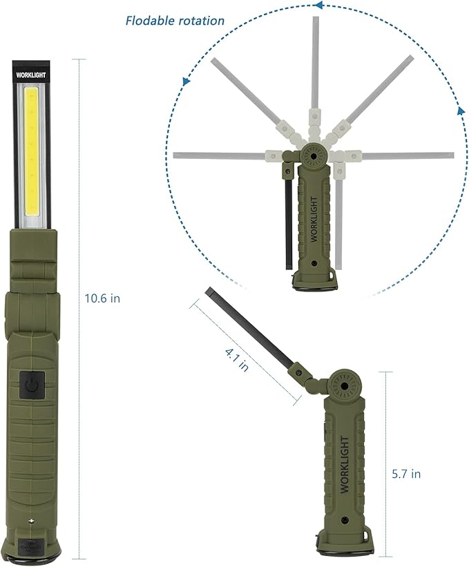 LED Rechargeable Flashlight Vagocom Mechanic Tools for Gift, Work Lights with 360° Rotate Magnetic Base 5 Modes Portable Inspection Torch for Trouble Light,Automotive,Handmade,Camping,BBQ(2 pack)