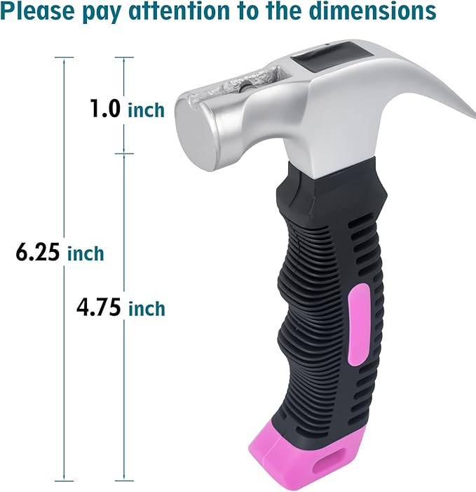 Small Claw Hammer - Mini Hammer for Women&Kids, Camping Hammer, Stubby Tack Hammer, Nail Hammer with Magnetic (Pink)