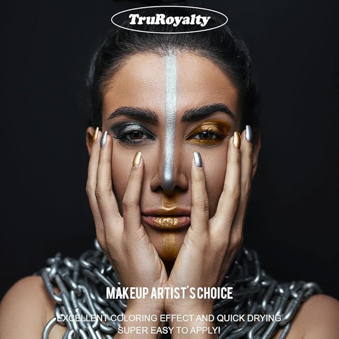 '-Water Activated Eyeliner Silver n Gold 2 in 1 - Shimmery Wet Liner Makeup - Smudge Proof Face Body Paint Long Lasting Formula- “TruRoyalty” Silver n Gold -10g/container