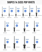 INCLY 1000PCS Pop Rivets Assortment Kit, 14 Sizes Black Rivets for Metal 3/32" 1/8" 5/32" 3/16" 1/4" and 5 Sizes 304 Stainless Steel Washers with Storage Case