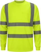 Hioh Visibility Class 3 T Shints, Hi vis Safety Shits with Refective Strips and Pocket ong Sleeve Quick Dry Mesh Construction Work Shirt for wenwomen Lime.4XL
