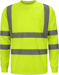 High Visibility Class 3 T Shirts, Hi Vis Safety Shirts with Reflective Strips and Pocket, Long Sleeve Quick Dry Mesh Construction Work Shirt for Men/Women Lime,3XL