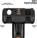 Klein Tools H80692 Sledgehammer, 2-Pound Smooth Face Drilling Hammer with Fiberglass Handle, Shock-Resistant Design for Striking and Demolition, Includes Lanyard Hole