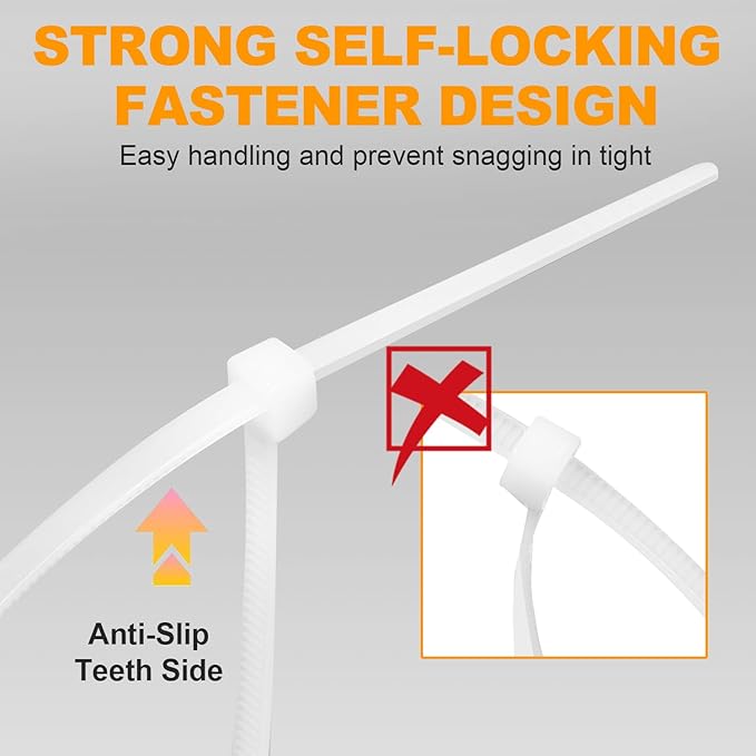 Zip Ties, RAZCC 1200pcs Cable Zip Ties 12 Inch, Heavy Duty White Plastic Wire Ties with 50lb Tensile Strength, Self-Locking Nylon Cable Ties, Wire Management for Indoor and Outdoor