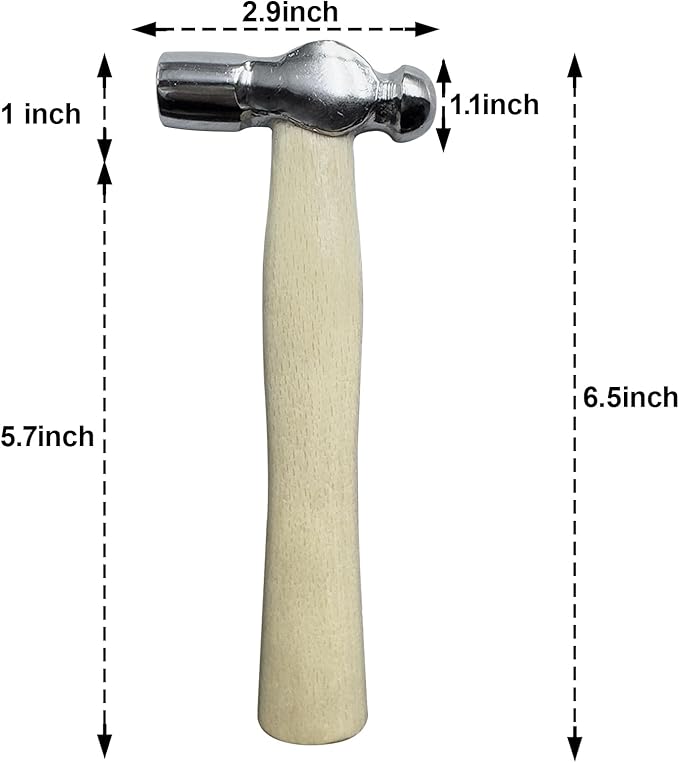 Mini Ball Peen Hammer Anti-Slip Wooden Short Handle, 5 OZ Household Small Hammer for DIY, Woodworking, Repair, Camping, Escape Tool