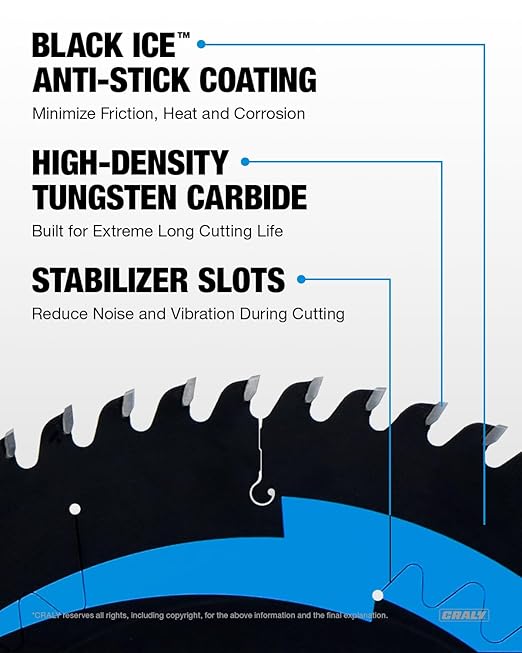 CRALY 10 Inch 80 Teeth Ultra Fine Finish Wood Cutting Circular Saw Blade, 5/8 Inch Arbor, Carbide Tipped, Thin Kerf, Black Ice Coating, for Wood Cutting Table Saw, Miter Saw(C1080FF)