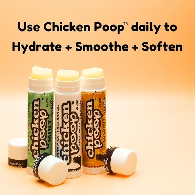 .15 oz. Chicken Poop® ORIGINAL FLAVOR Lip Junk for Dry, Chapped Lips, LIP BALM PACK OF 4