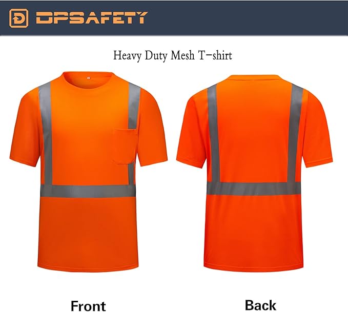 High Visibility Shirts Quick Dry Safety T Shirts with Reflective Strips and Pocket Short Sleeve Mesh Hi Vis Construction Work Class 2 Shirt for Men/Women Orange,Large