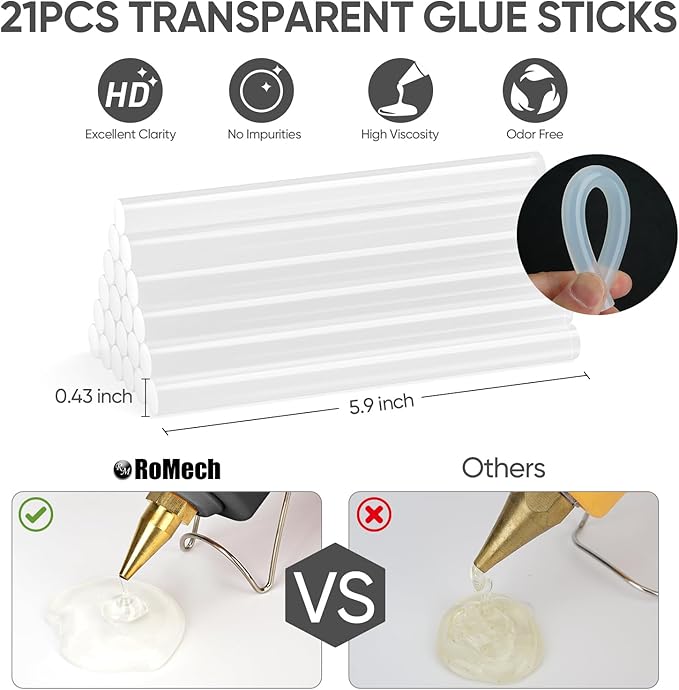 ROMECH Full Size Hot Glue Gun with 60/100W Dual Power and 21 Hot Glue Sticks (7/16"), Fast Preheating Heavy Duty Industrial Gluegun with Storage Case for Crafting, DIY and Repairs (Gray)