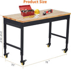Work Bench 72" Adjustable Height, Heavy-Duty Portable Workbench with Power Outlets for Garage & Workshop, 2000 LBS Load Capacity, Work Table for Office, Home, Easy Assembly