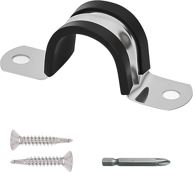 Pipe Clamps NPS 1/2 Inches （Φ22MM）- 304 Stainless Steel & Rubber Lining 10 Pack