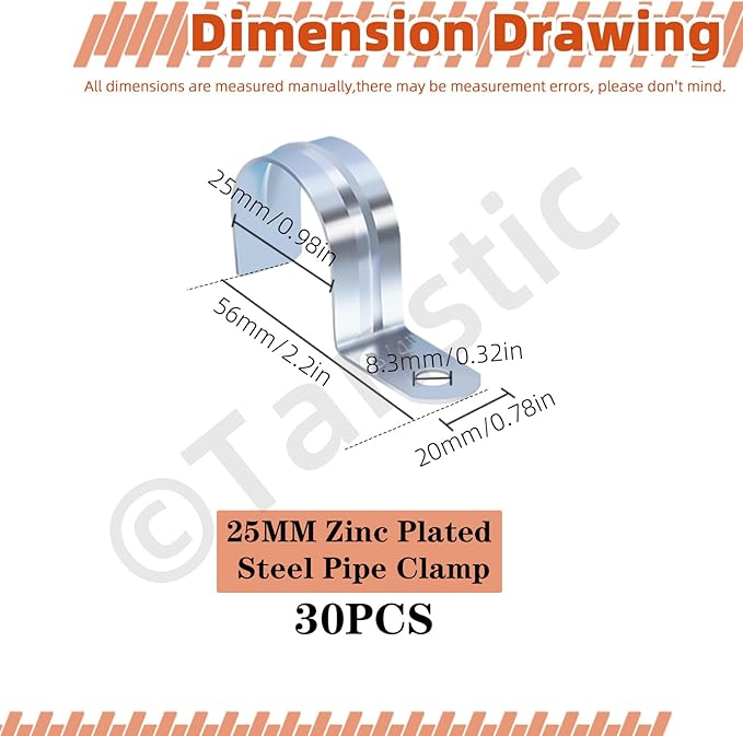 Tanstic 30Pcs 3/4 Inch EMT Pipe Strap Zinc Plated Steel One Hole Strap Conduit Clamp Rigid Pipe Strap for Pipe Fixing