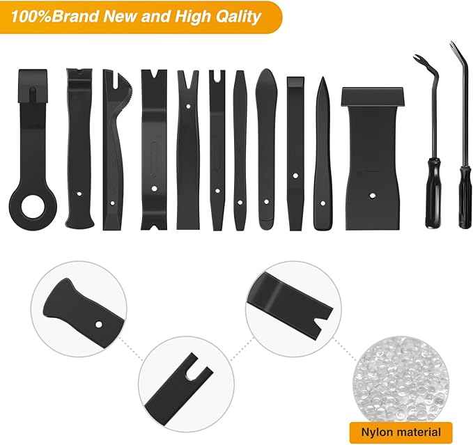GOOACC 13PCS Nylon Trim Removal Tool Set for Bumper Fastener Rivet Clips Car Door Clip Panel Audio Video Dashboard Dismantle Black