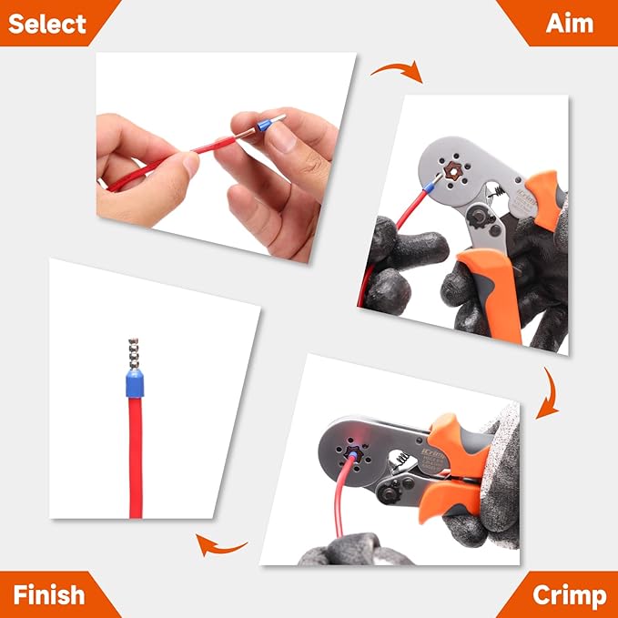 iCrimp Hexagonal Ratchet Crimper for End Sleeves and Ferrules 0.25-6mm² AWG 23-10, Wire Ferrule Crimping Tool (HSC8 6-6)