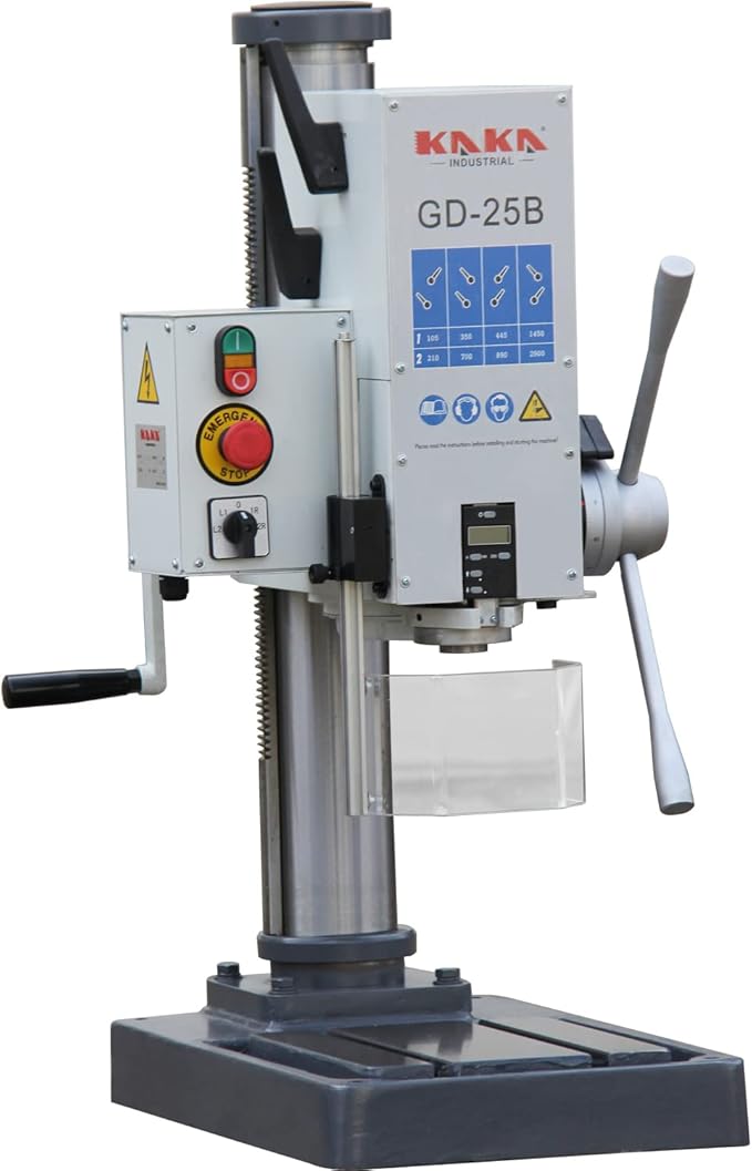 KAKA INDUSTRIAL Variable Speed Bench Drill Press,GD-25B 0.9kW 220V 3-Phase, 8-Speed (130-3200 RPM), Cast Iron Benchtop, 25mm Max Drilling, MT3 Taper