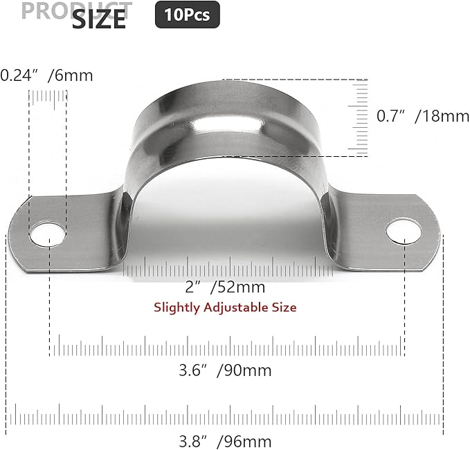 10Pcs 2 Inch Stainless Steel Large Conduit Clamps, Two Hole Strap U Bracket Rigid Pipe Strap Metal U Clamp Conduit Strap Tension Clips U-tube Clamp Heavy Duty