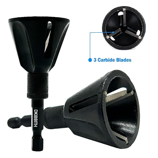 DKIBBITH Carbide Deburring Tool, Chamfer External Edges of Threaded Rod Bolt Pipe, Remove Burrs for Copper Metal 3D Printing Resin PVC Parts, Burr Removal for 3/16"-1" Diameter (5-25mm), Hex Shank