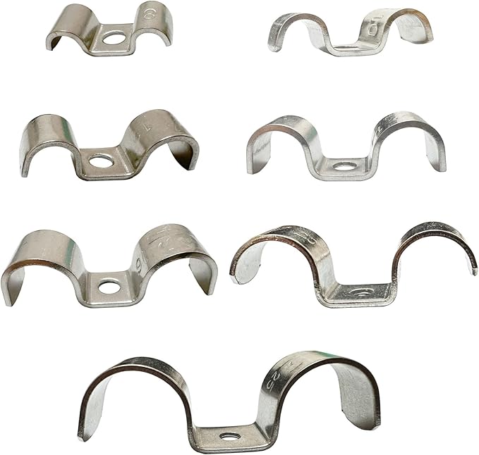 6pcs 14mm(5/9 inch) Double Line Clamp Heavy Duty 1 Hole Conduit Strap 304 Stainless Steel M-Type Pipe Strap For Wire Pipe Cord Installation