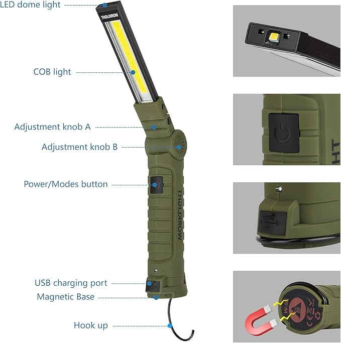 LED Rechargeable Flashlight Vagocom Mechanic Tools for Gift, Work Lights with 360° Rotate Magnetic Base 5 Modes Portable Inspection Torch for Trouble Light,Automotive,Handmade,Camping,BBQ(2 pack)