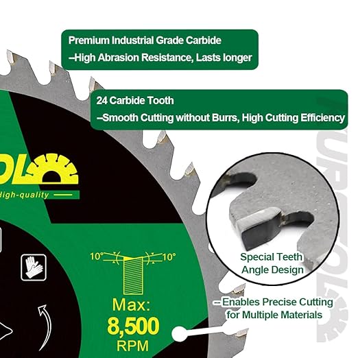 Circular Saw Blade 7-1/4 Inch - 24T ABT Wood Cutting Saw Blade with 5/8” Arbor for Wood, Plastic, Plywood, Particle Boards, Multilayer Boards(10 Pack)