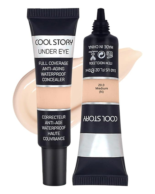 2 PCS Under Eye Concealer Full Coverage, Waterproof Color Correcting Concealer All Day Coverage Dark Circles, Puffiness, Redness, Lightweight Cream Foundation Brightener, Natural Matte Finish, Medium-VeraVaultWomen