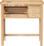 Deluxe Solid Wood Jewelers Workbench – Heavy-Duty Jewelry Bench with Drawers, Outlets, 1 USB, 1 Type-C, 2 Sockets, Wireless Charging Pad & Pop-Up Retractable Power Socket for Crafting & Repair