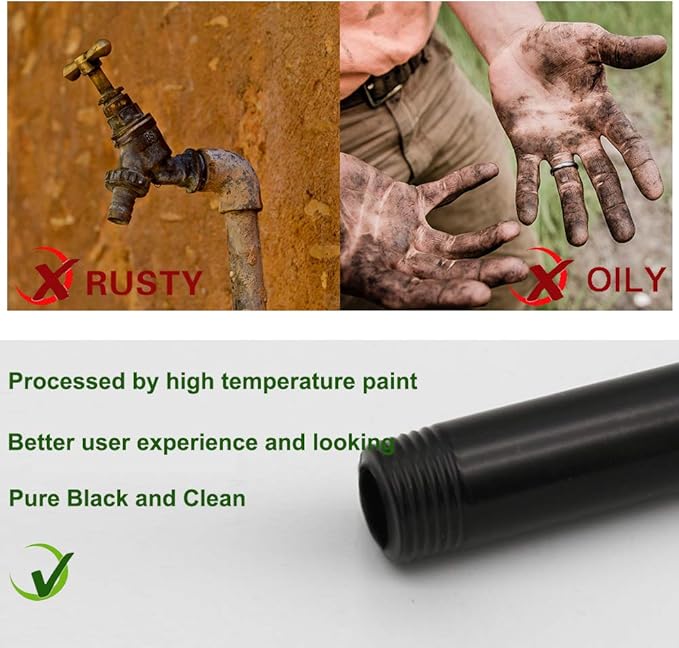 GeilSpace 1" x 42" Pre-Cut Black Metal Pipe, Industrial Steel Fits Standard One Inch Black Threaded Pipes and Fittings - Vintage DIY Industrial Shelving (1" × 42")