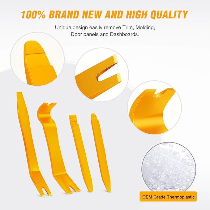 GOOACC 11PCS Trim Removal Tool Kit, Metal & Nylon Pry Tools Set for Car Door Panel, Dashboard, Audio, Clips, Fastener Remover w/Storage Box – Yellow