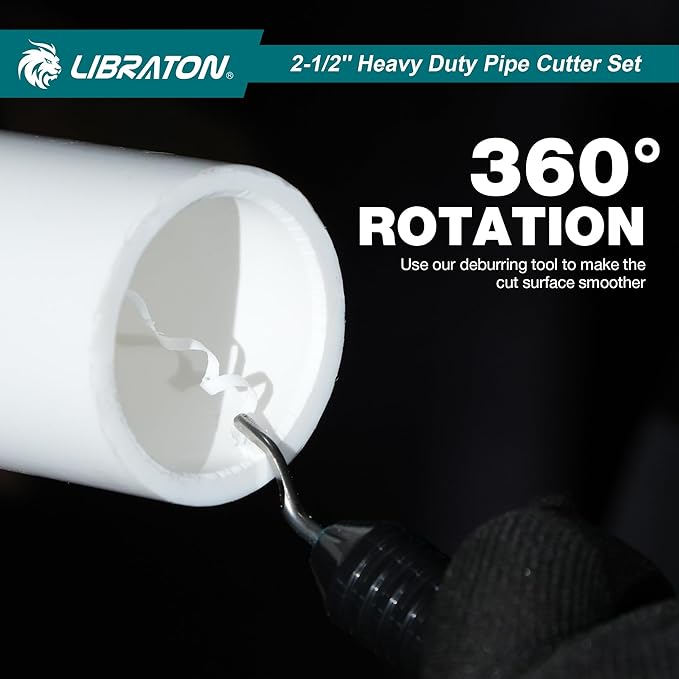 Libraton PVC Pipe Cutter, Up to 2-1/2", Ratchet Pipe Cutter Tool for PEX, PVC, PPR Plastic Hoses Plumbing, Heavy-Duty Pipe Cutter with Deburring Tool Replacement Blade, 2 Adjustable Cutting Ranges