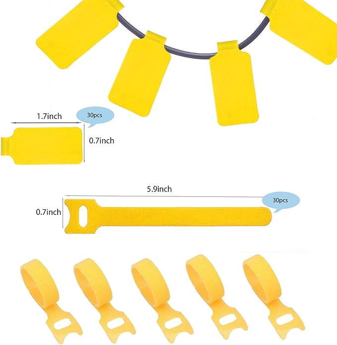 Cable Labels & Reusable Hook and Loop Fastening Ties Set - 30 Pcs Cord or Wire Labels & 30 Pieces Cable Tags for Electronics, Home & Office Cord Management