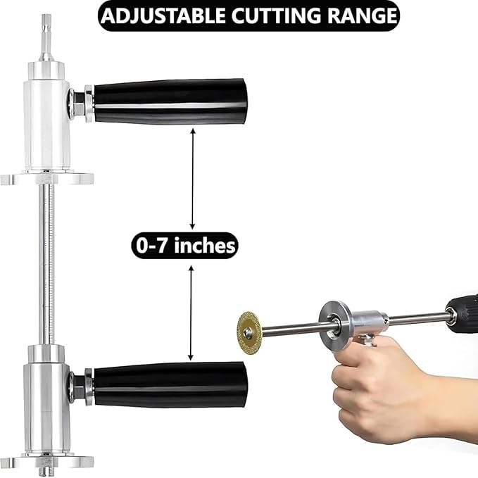 Pvc Inside Pipe Cutter, Inside Pipe Cutter for Pvc with Diamond Grit Cutting Wheel and Handle, 7 Inch Adjustable Cutting Depth for 1-1/2"- 8" PVC Pipe, for Impact Drivers and Drills