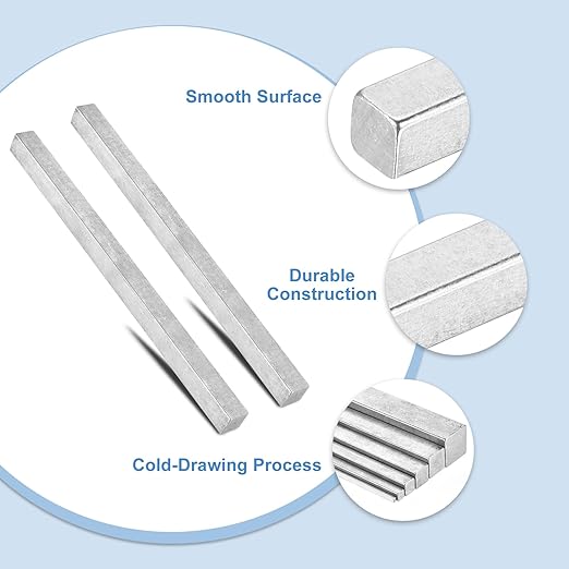 uxcell Square Steel Key Stock 3/4" x 3/4" x 12" Cold-Drawn 45# Steel Bars Precision Key Stock for Gearbox Coupling, Silver Tone