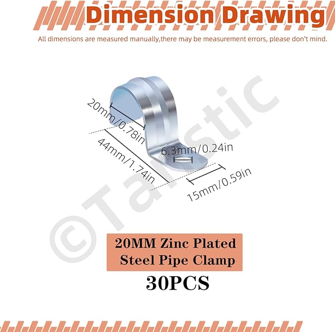 Tanstic 30Pcs 1/2 Inch EMT Pipe Strap Zinc Plated Steel One Hole Strap Conduit Clamp Rigid Pipe Strap for Pipe Fixing