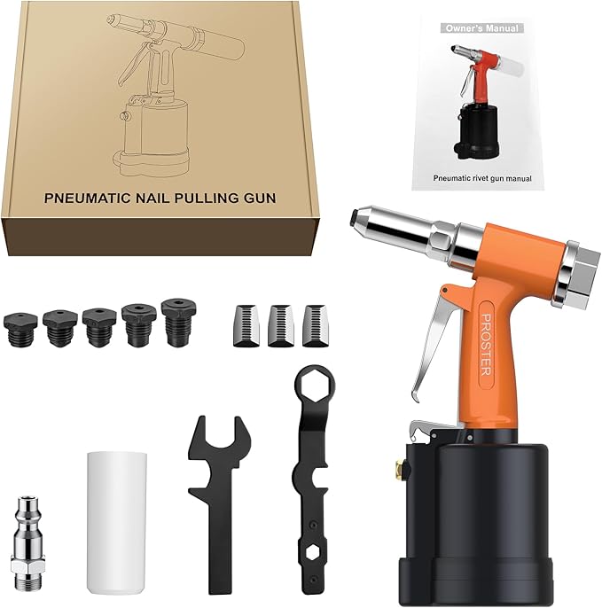 Proster Pneumatic Riveter - 3917LBF Pulling Pneumatic Rivet Gun, Heavy-Duty Air Pop Riveter 3/32", 1/8", 5/32", 3/16" and 1/4" Capacity