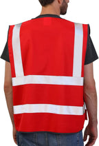 Dib Safety Reflective Vest High Visibility with Pockets and Zipper, Red S