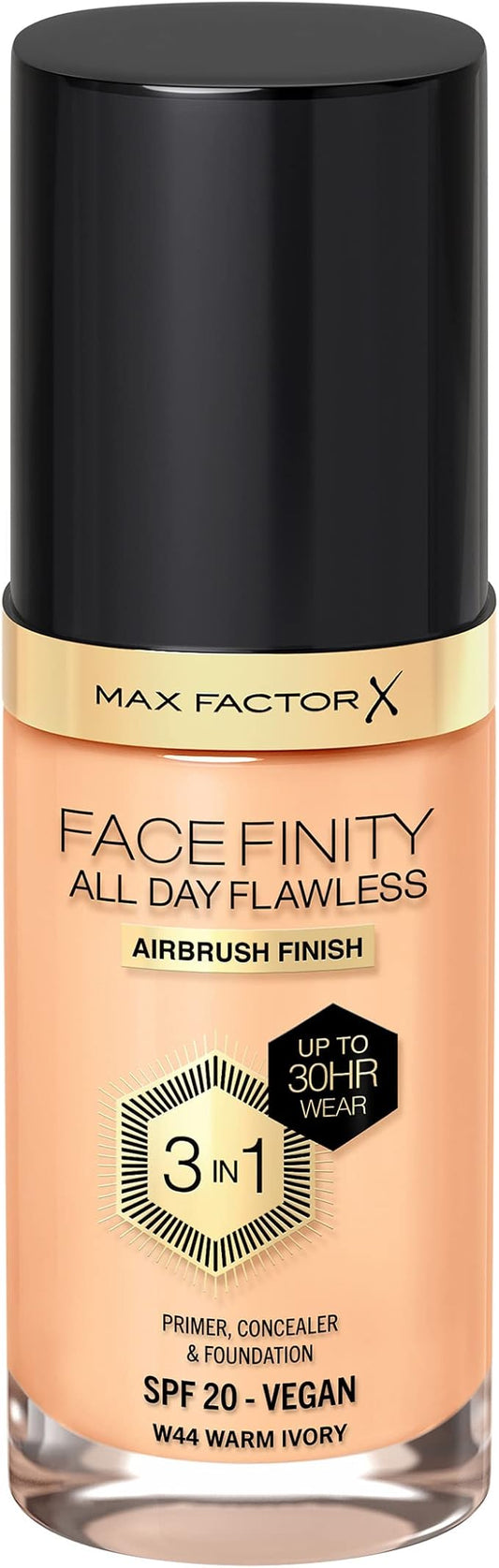 Max Factor Facefinity 3-in-1 All Day Flawless Liquid Foundation, SPF 20-44 Warm Ivory, 30 ml-VeraVaultWomen